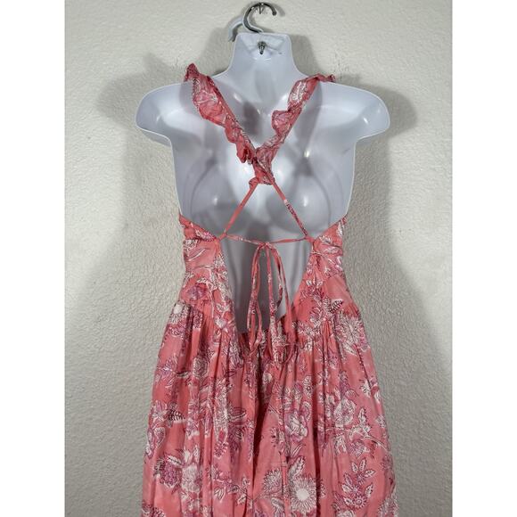 Madison Mathews Maxi Dress Women’s Size M Pink Sleeveless Floral Cotton VNeck - Picture 7 of 14